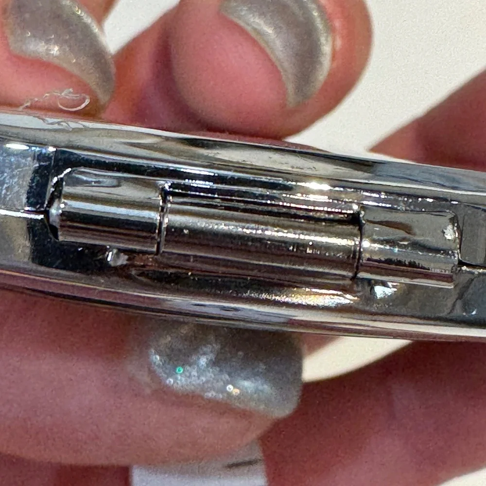 Vietnam Souvenir Compact Mirror Silver Tone Folding Dual Mirror‎ 3D Relief Art